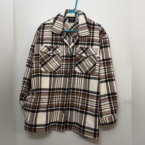 HFX Women's Plaid Utility Jacket in Brown and Cream Size M